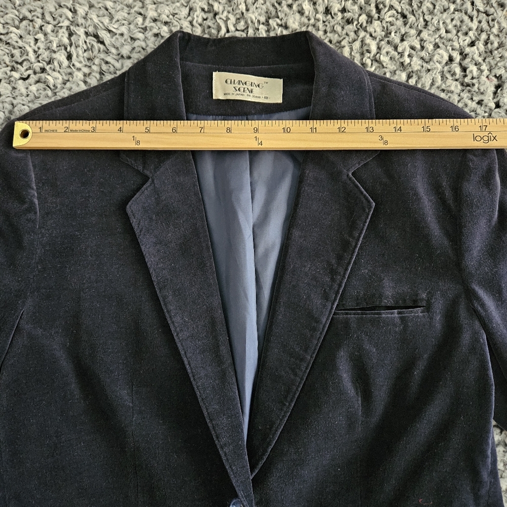 Vintage Women's Blue Velvet Blazer Size 18 Large L Changing Scene Made in Japan - Picture 8 of 13